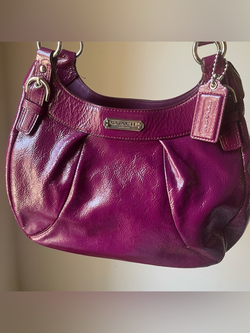 NWOT Coach soho fuchsia, plum pattern, leather shoulder bag F19705 - Picture 3 of 14